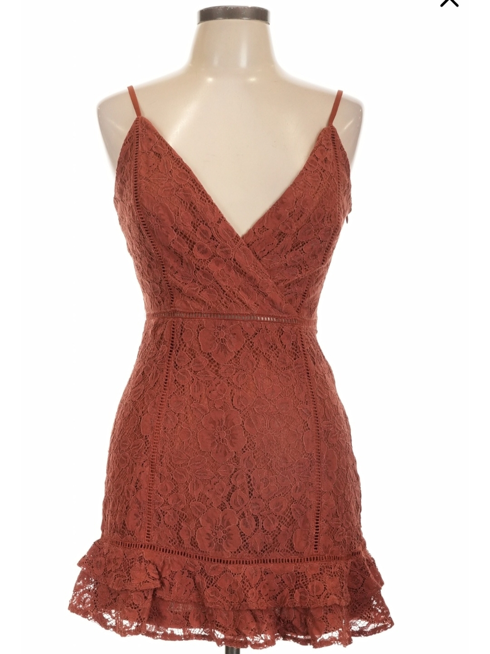 Lulu's Rust Lace Ruffle-Hem Spaghetti Strap Mini Dress - Picture 8 of 10